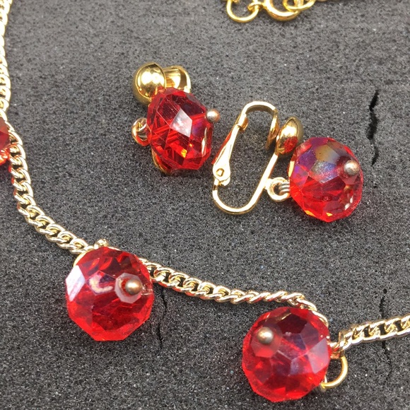 Vintage Jewelry Vintage Red Crystal Bead Necklace Earrings Poshmark